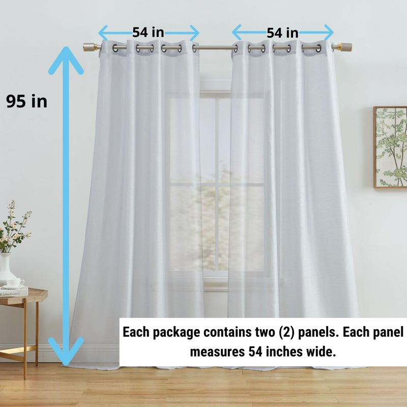 HLC.ME 2 Piece Semi Sheer Voile Drapery Window Curtain Grommet Panels for Bedroom (54"" W x 95"" L  Silver Grey) - Image 2